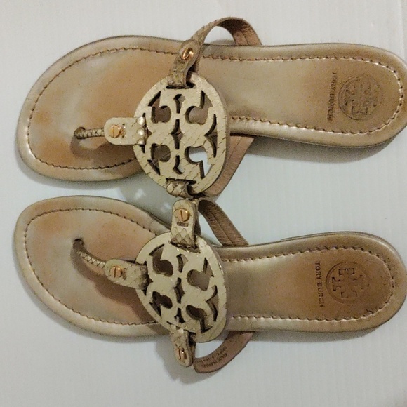 Tory Burch Metallic Gold Tumbled Miller Sandals Size 10 - Picture 4 of 11